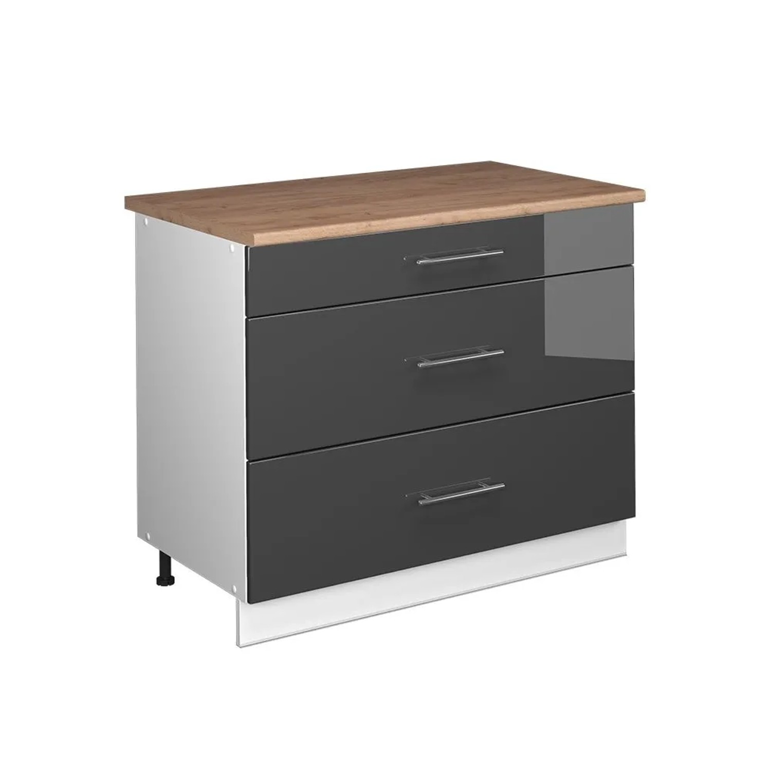Vicco Küchenunterschrank Fame-Line Anthrazit Hochglanz/Weiß 100 x 82 AP Eiche Art Nr 61984