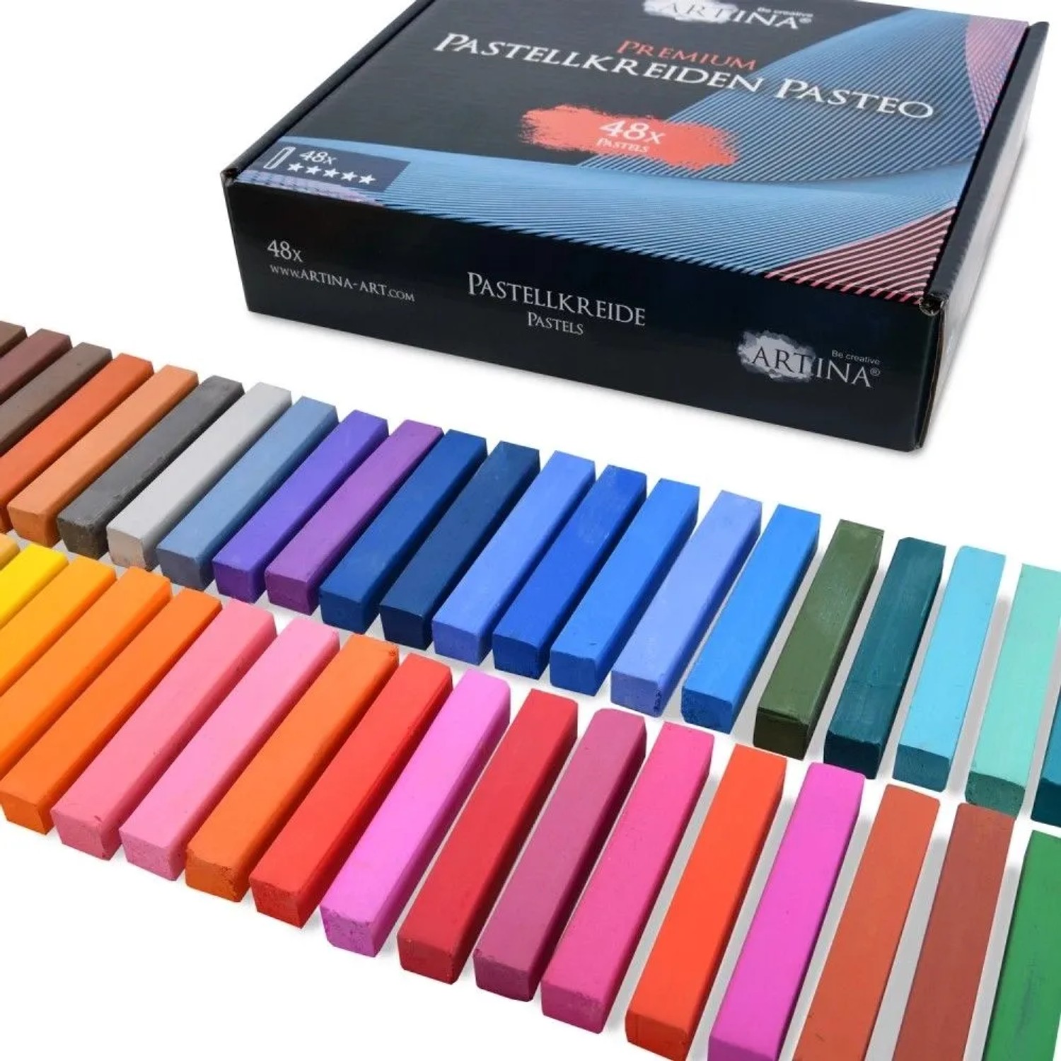 Artina Pasteo Weichpastellkreide, 48-teiliges Set mit Farbstiften und Verpackung.