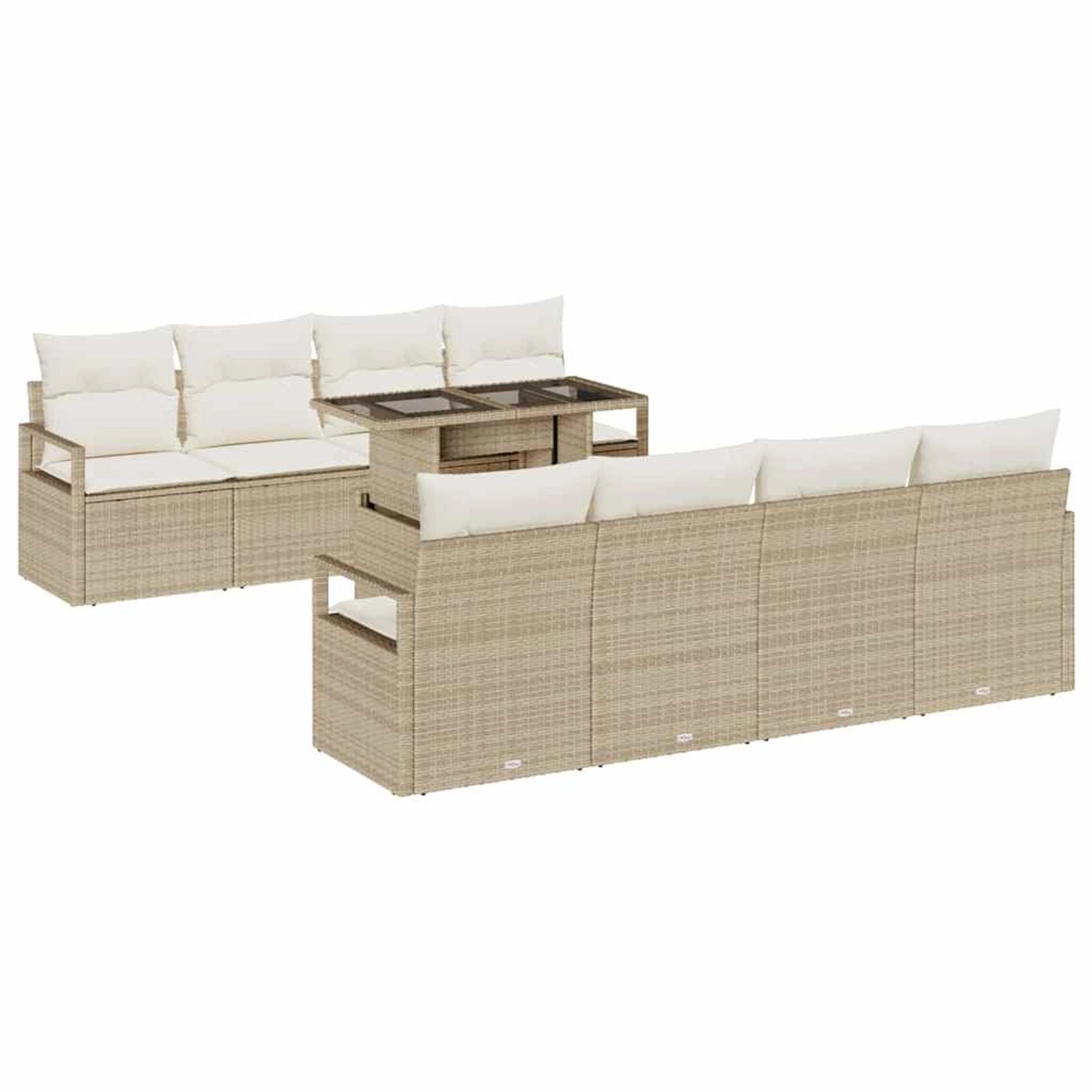 vidaXL Garten-Sofa-Set mit Speicher 9-Tlg Beige Poly Rattan 3357524 günstig online kaufen