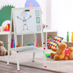 Relaxdays Kinderstandtafel Whiteboard Kiefernholz MDF Weiß Grün Magnetisch Höhenverstellbar 135 cm x 55 cm x 52 cm 3,9 kg