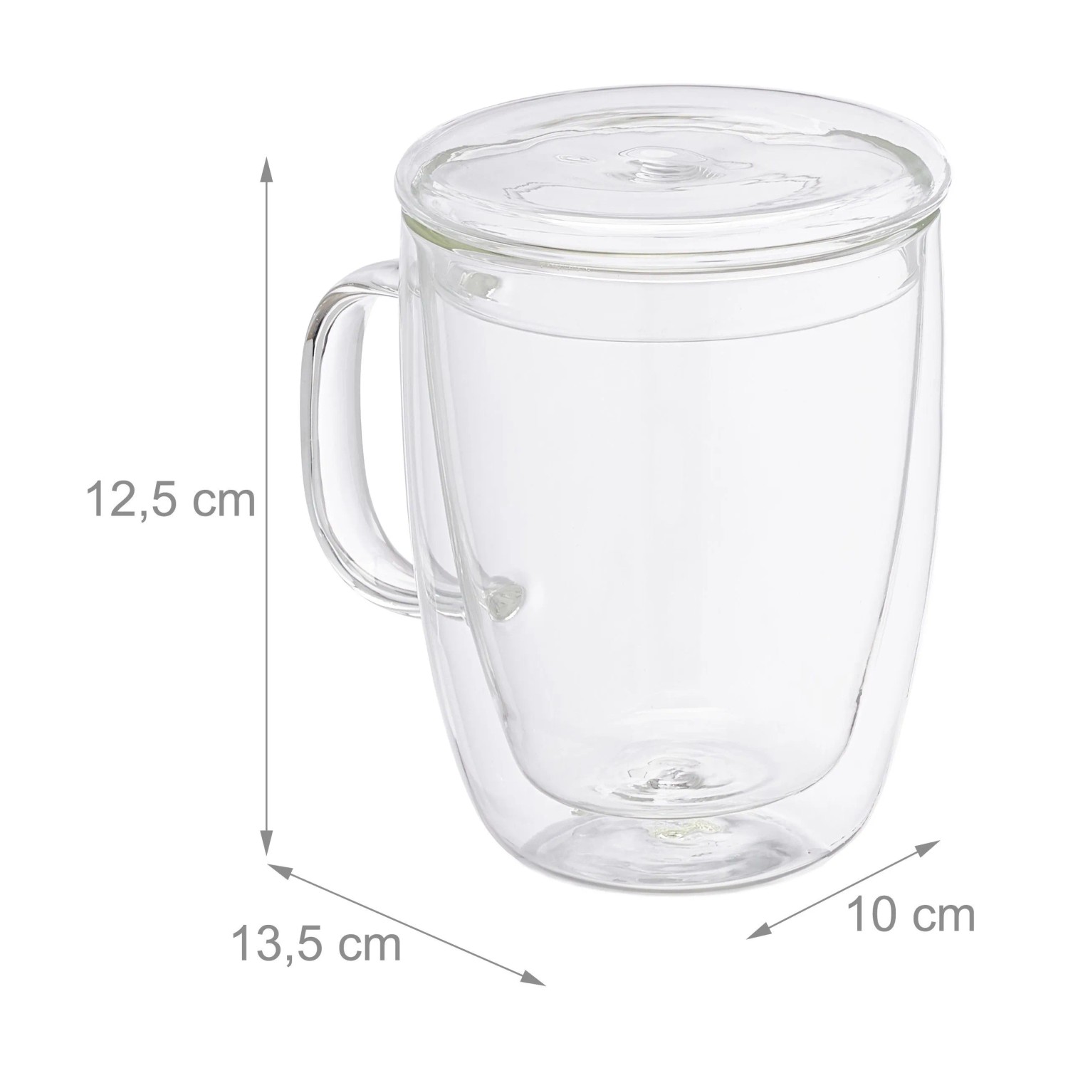 Relaxdays Kaffeegläser 2er Set Borosilikatglas Transparent Doppelwandig Mit Deckel 500 ml 11,5 cm x 13,5 cm x 10 cm 300 g_4