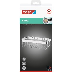 Tesa Badablage Aluxx, verchromt. Rechteckiger Drahtkorb zur Wandmontage im Bad.