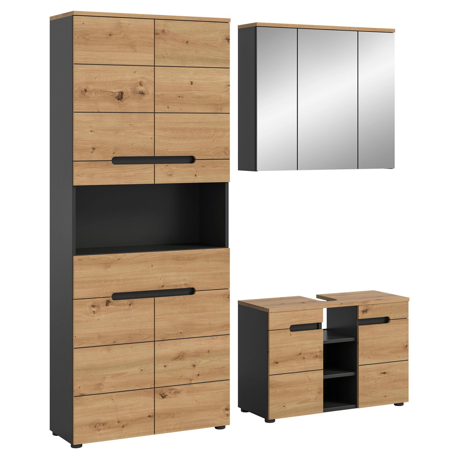Badkombination Canu Hochschrank/Spiegelschrank Artisan/Grau 171 cm 3-tlg.