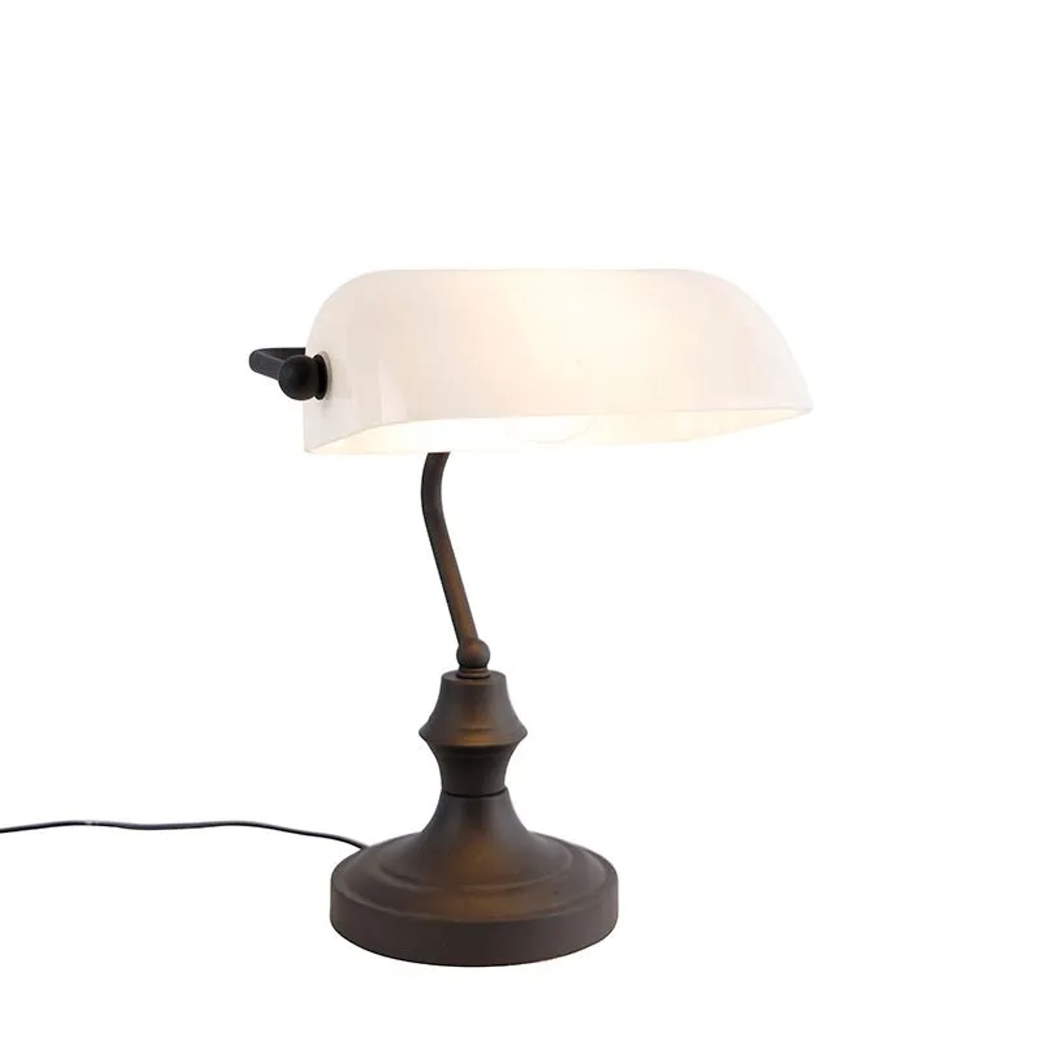 QAZQA Klassische Notarlampe Schwarz mit Opalglas Banker