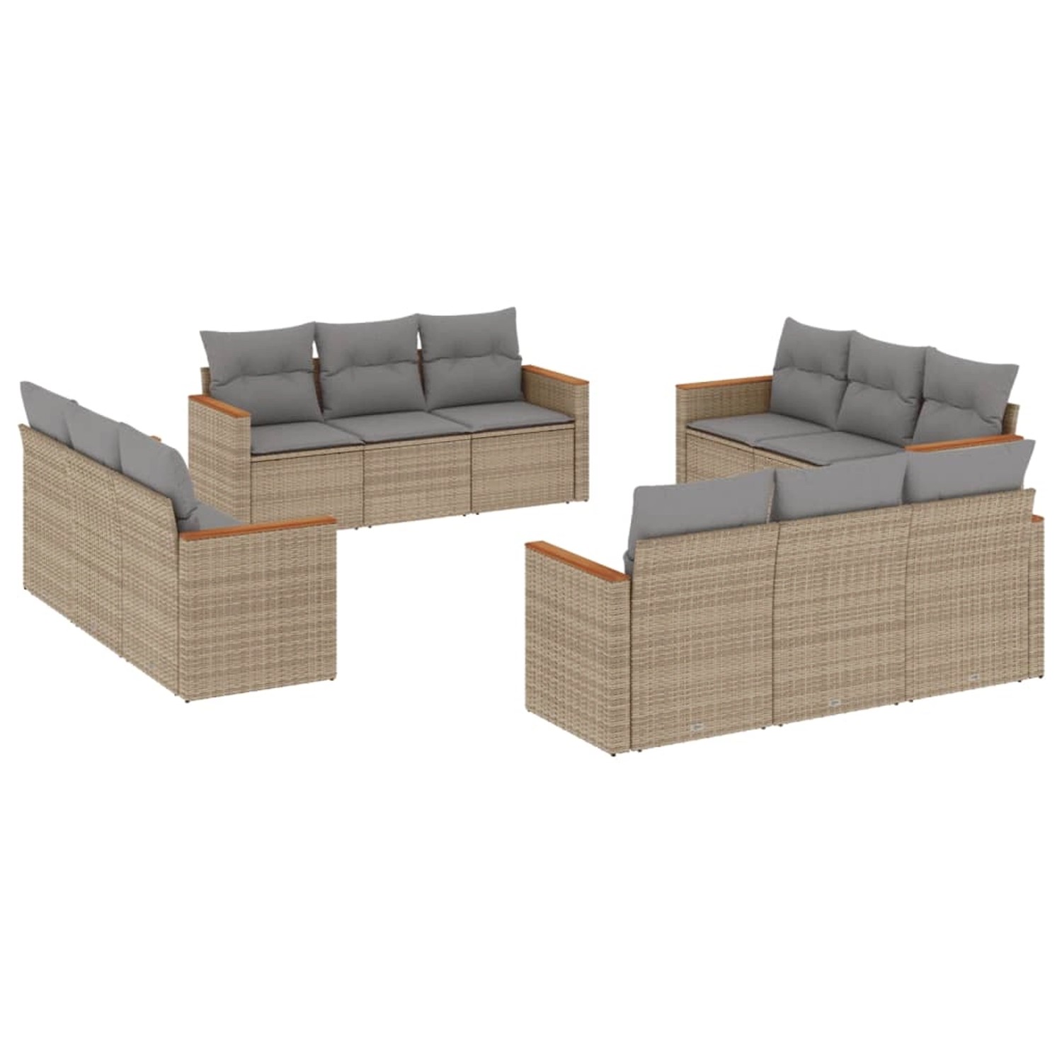 vidaXL 12-Tlg Garten-Sofagarnitur mit Kissen Beige Poly Rattan 3258237 günstig online kaufen
