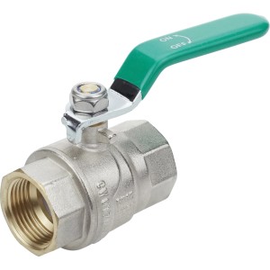 Kugelhahn 1/2 Zoll aus Messing mit grünem Griff für Sanitär und Bewässerung.