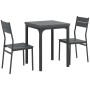 Kompakte HOMCOM Essgruppe: quadratischer Tisch und zwei Stühle in Grau-Schwarz mit Holzoptik, Metallrahmen.