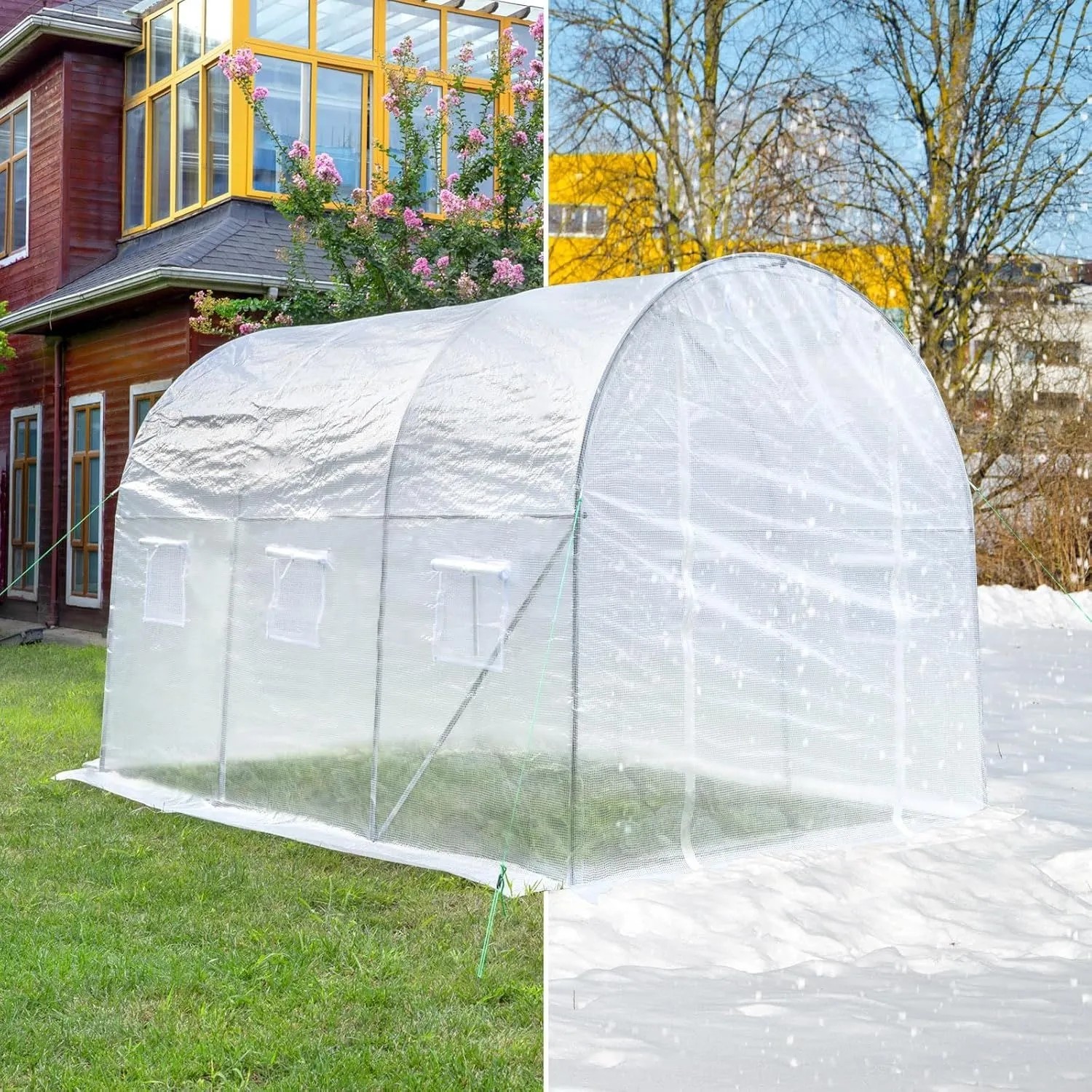 Weißes WOLTU Gewächshaus 300x200x200 cm mit Tür und 6 Fenstern.