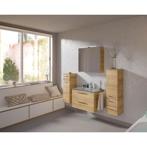 Pelipal Badmöbelset Trentino, 137 cm, Riviera Eiche mit Waschbecken, Spiegelschrank und Beimöbel.