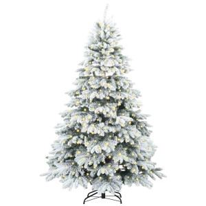 Künstlicher Weihnachtsbaum 180 cm, grün, beschneit, mit 300 warmweißen LEDs. Aus PE/PVC, schwarzer Ständer.