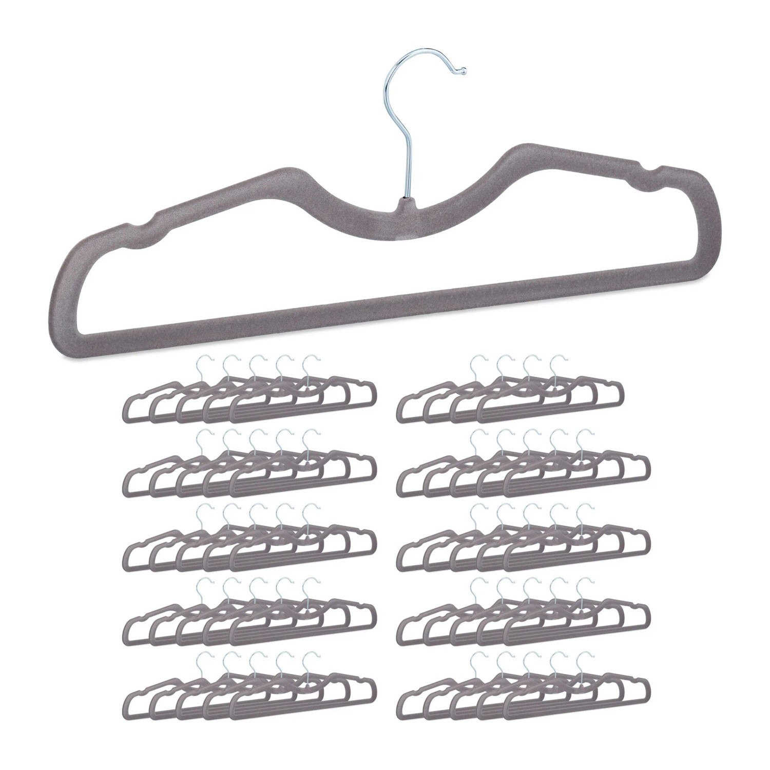 Relaxdays Kleiderbügel Set Samt Grau Rutschfest 15 cm x 42,5 cm x 0,5 cm