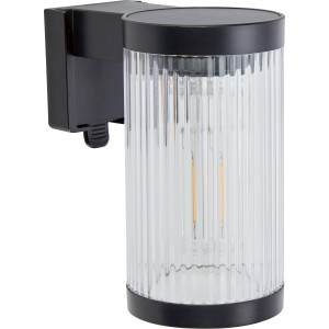 Schwarze Solar-LED-Wandleuchte (14,5x8x12cm) für den Außenbereich.