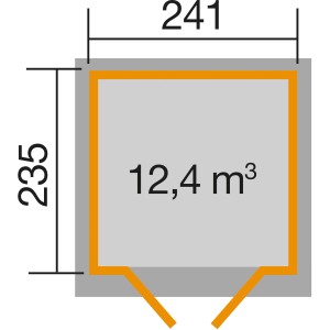 Grundriss weka Gartenhaus 122 Gr.2: 241x235cm, 12,4 m³ Fläche. Ideal als Holz-Gartenhaus.