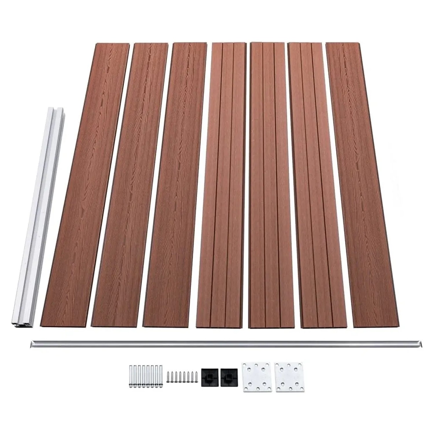 vidaXL Zaunelement Set, WPC braun, 699x146cm, mit Brettern, Pfosten und Montagezubehör für Sichtschutzzaun.