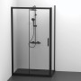 Schwarze Ideal Standard Duschwanne Extraflach Rechteck 120x80 mit Duscharmatur.