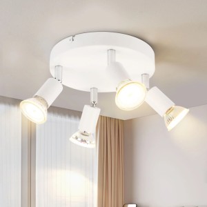 Weißer ZMH Deckenstrahler 4-flammig aus Metall mit schwenkbaren GU10 Spots für Wohnzimmer, Schlafzimmer, Flur.