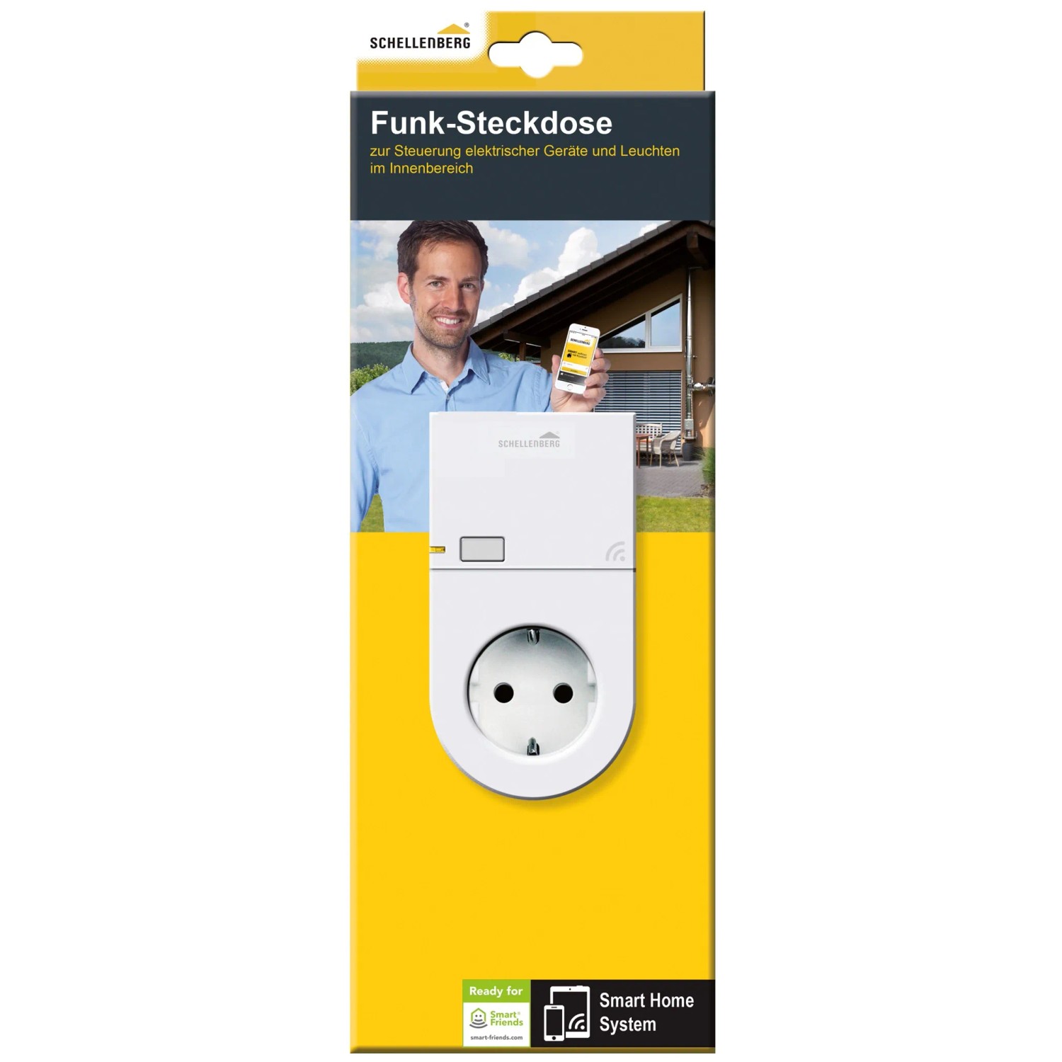 Weiße Funk-Steckdose für Innen, zur Steuerung von Lampen & Geräten per App.