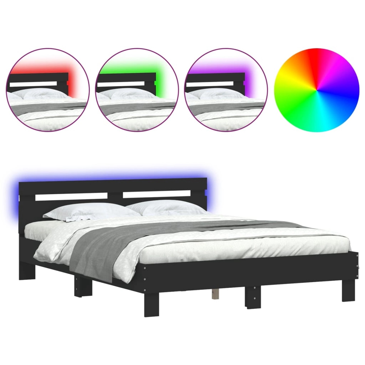 vidaXL Bettgestell mit Kopfteil LED-Beleuchtung Schwarz 140x190 cm 3207561 günstig online kaufen