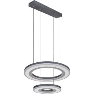Moderne LED-Pendelleuchte Blasius, schwarz, mit zwei Ringen. Dimmbar und mit Fernbedienung.