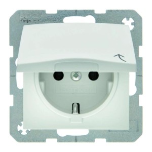 Berker Steckdose S1 mit Deckel, polarweiß matt, für Unterputz-Montage.