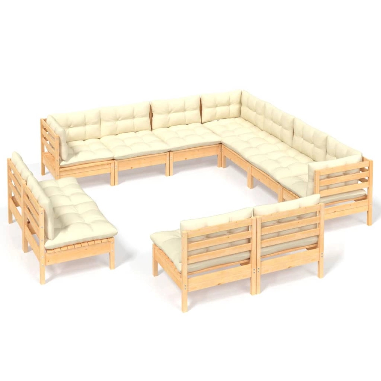 vidaXL 11-tlg Garten-Lounge-Set mit Creme Kissen Massivholz Kiefer Modell 5