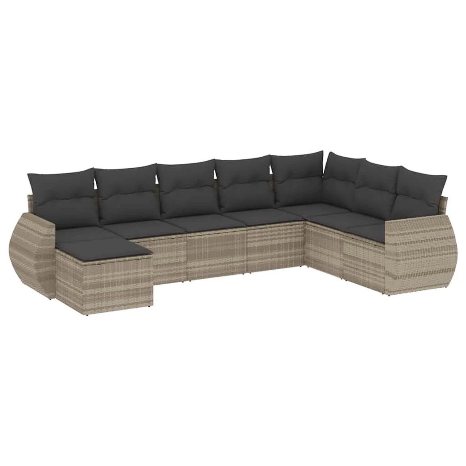 vidaXL 8-Tlg Garten-Sofagarnitur mit Kissen Hellgrau Poly Rattan 3221761