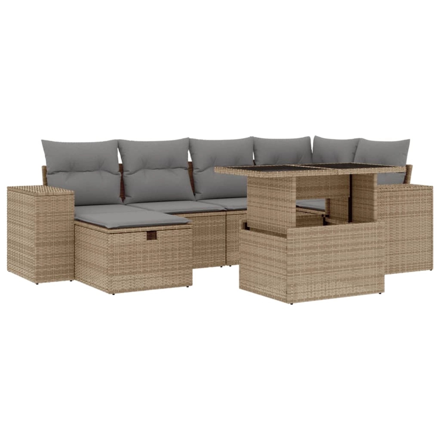 vidaXL 7-Tlg Garten-Sofagarnitur mit Kissen Beige Poly Rattan 3275299 günstig online kaufen