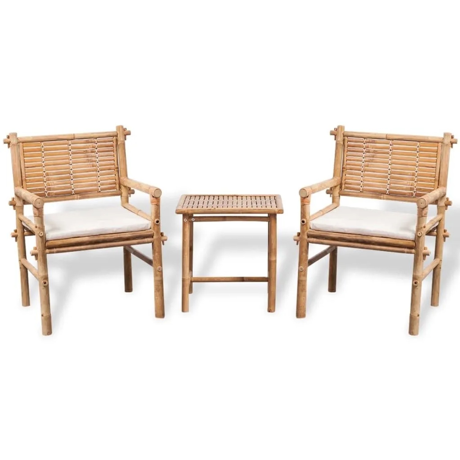 Furnicato 3-tlg Bistro-set Mit Auflagen Bambus