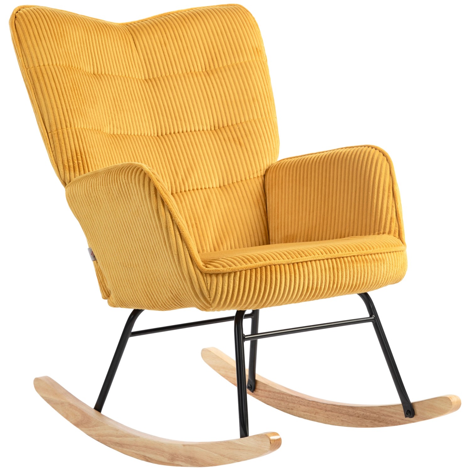 HOMCOM Schaukelstuhl Kord 100% Polyester Buchenholz Stahl Schaumstoff Gelb günstig online kaufen