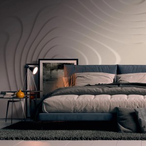 PROFHOME Fototapete 3D Beige/Elfenbein im Schlafzimmer mit geometrischem Design.