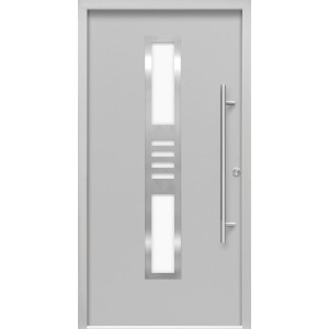 Graue Haustür Thermospace Köln Prime mit Edelstahlgriff und Glaseinsatz
