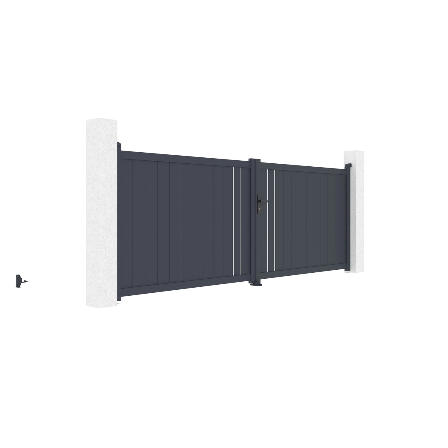 Casanoov Flügeltor Giona 4M, grau, mit Pfosten. Gartentor aus Aluminium für moderne Optik.