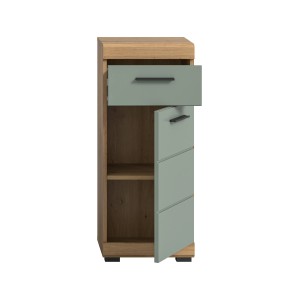 Standschrank (37x88x31cm) in Salbei/Eiche Optik. Bad-Einbauschrank mit Schublade und Tür.