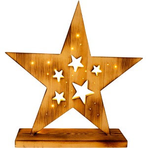 Näve LED-Holzstern Tischleuchte, 49 cm, warmweißes Licht, Deko-Stern mit Timer.