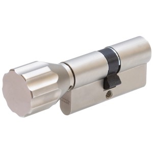 Abus Profilzylinder D6X mit Knauf Z30/K30 in Edelstahl-Optik.