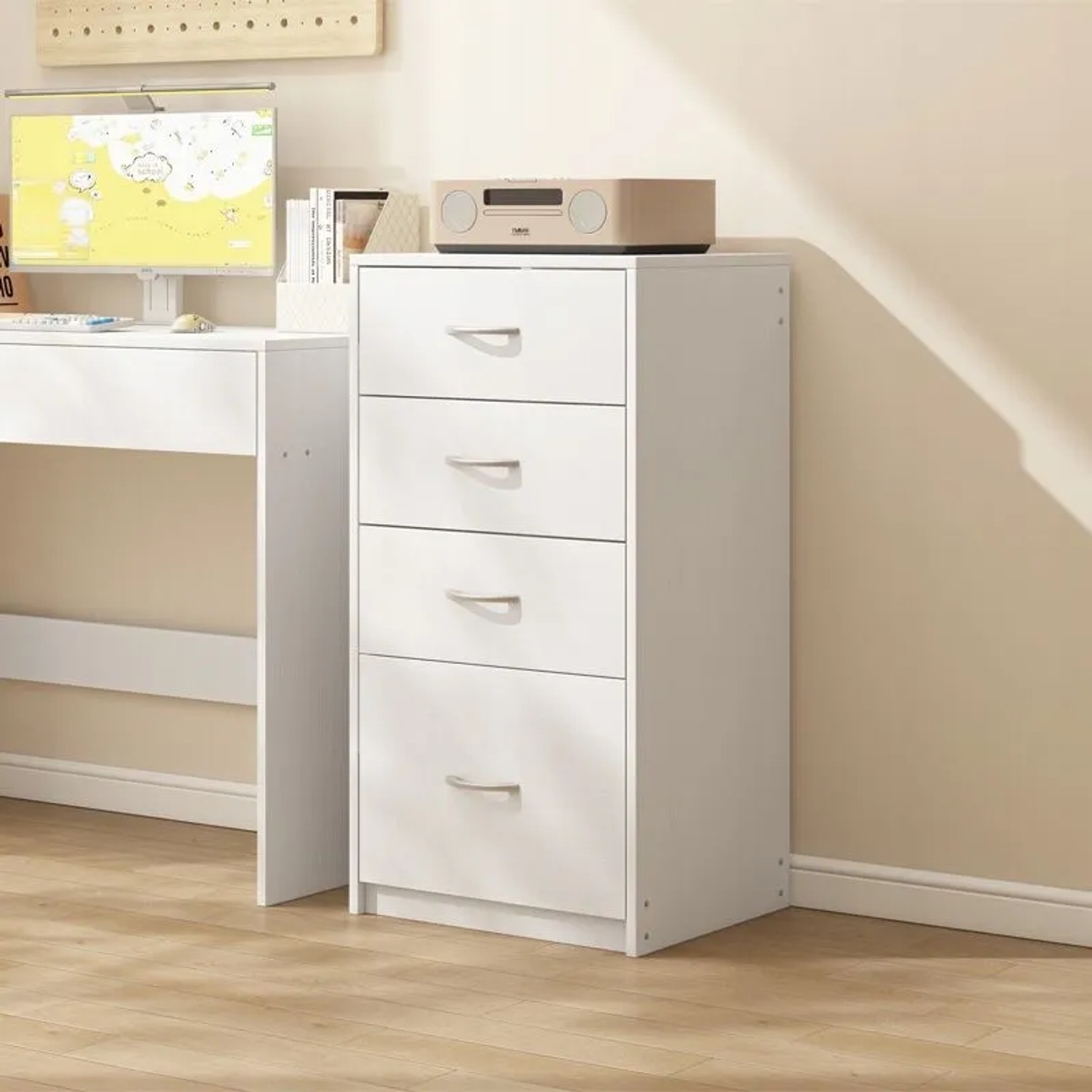 Rebiko Modernes Regal Mit 4 Schubladen Loft Weiße Kommode Büroschrank Groß 85 Cm_2