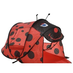 Rotes Mojawo Pop Up Wurfzelt Strandmuschel mit UV 50+ Sonnenschutz im Marienkäfer Design.