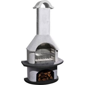 Buschbeck Grillkamin Verona, weiß-anthrazit, mit Grillrost und Holzlager.