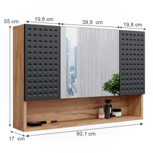 Vicco Badspiegelschrank Irma, Eiche/Anthrazit, 80x55cm, mit Ablage. Spiegelschrank für Badezimmer.