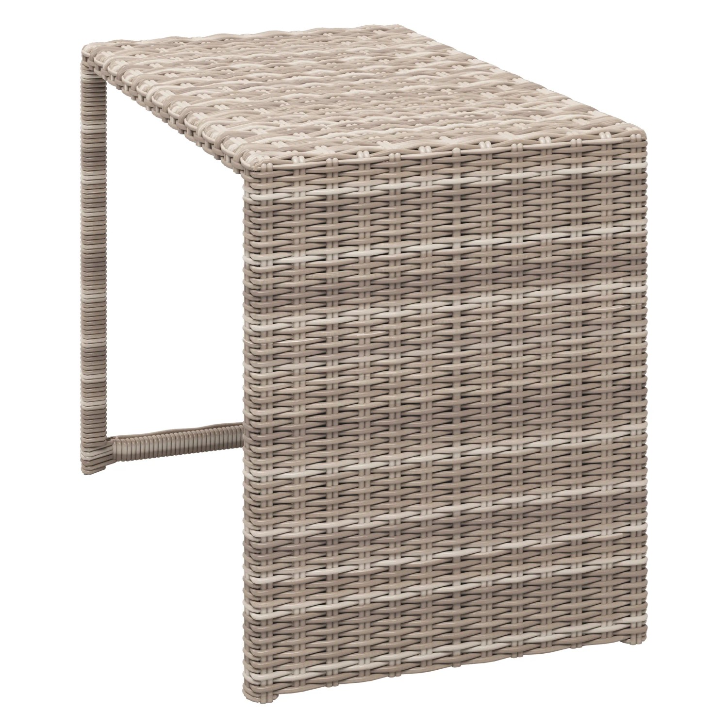 Hocker aus Polyrattan, Teil des Balkonmöbel-Sets Olea Mini, hellgrau.
