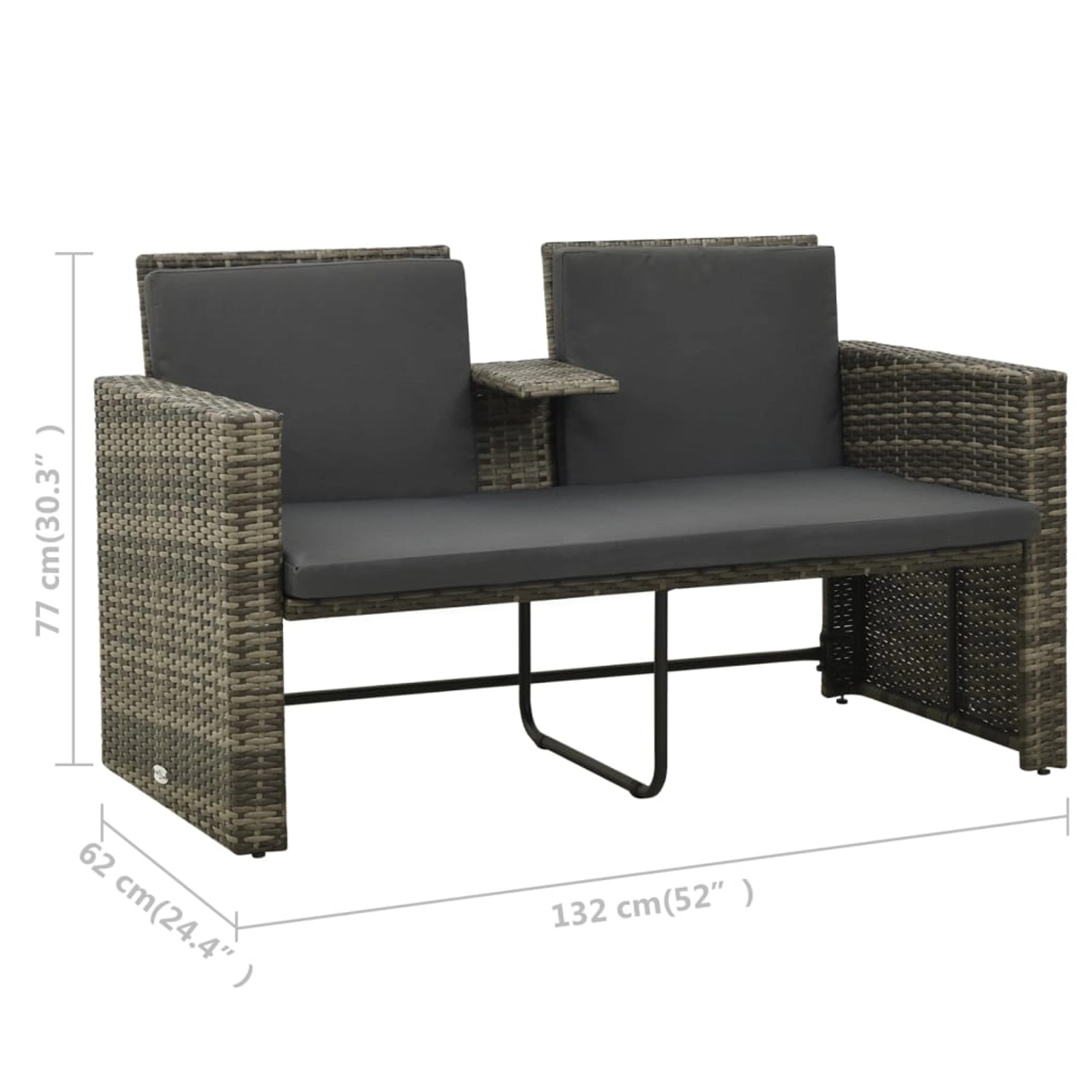 Graues 3-tlg. vidaXL Garten-Lounge-Set aus Polyrattan mit Auflagen.