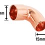 Kupfer Löt-Winkel Ø 15mm, 90 Grad Bogen für Sanitär- und Heizungsinstallation, 10er Pack