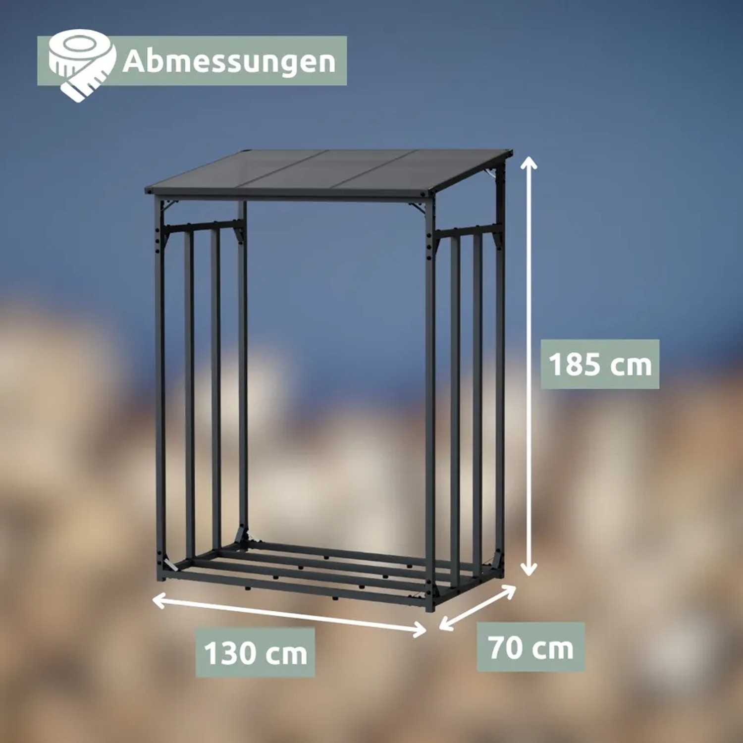 Kaminholzregal 80x150x25 Cm Grau Aus Metall ML-Design