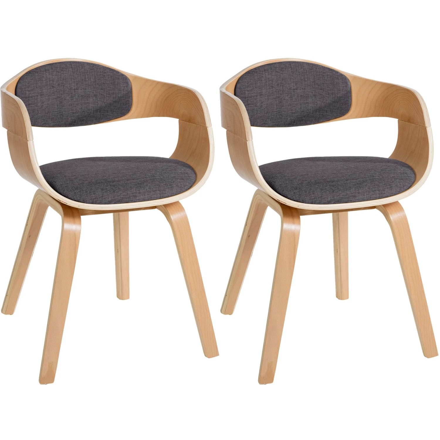 DELUKE 2er Set Stühle LONDON Stoff 73x49x46cm Natur/Hellgrau Stoff Holz Gestell Konferenzstuhl Wartezimmerstuhl