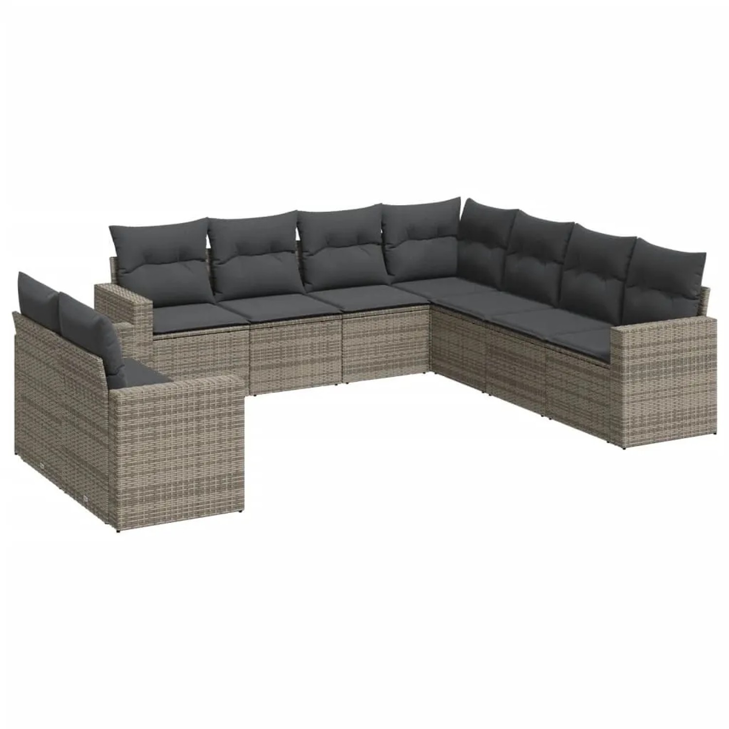vidaXL 9-Tlg Garten-Sofagarnitur mit Kissen Grau Poly Rattan 3251487