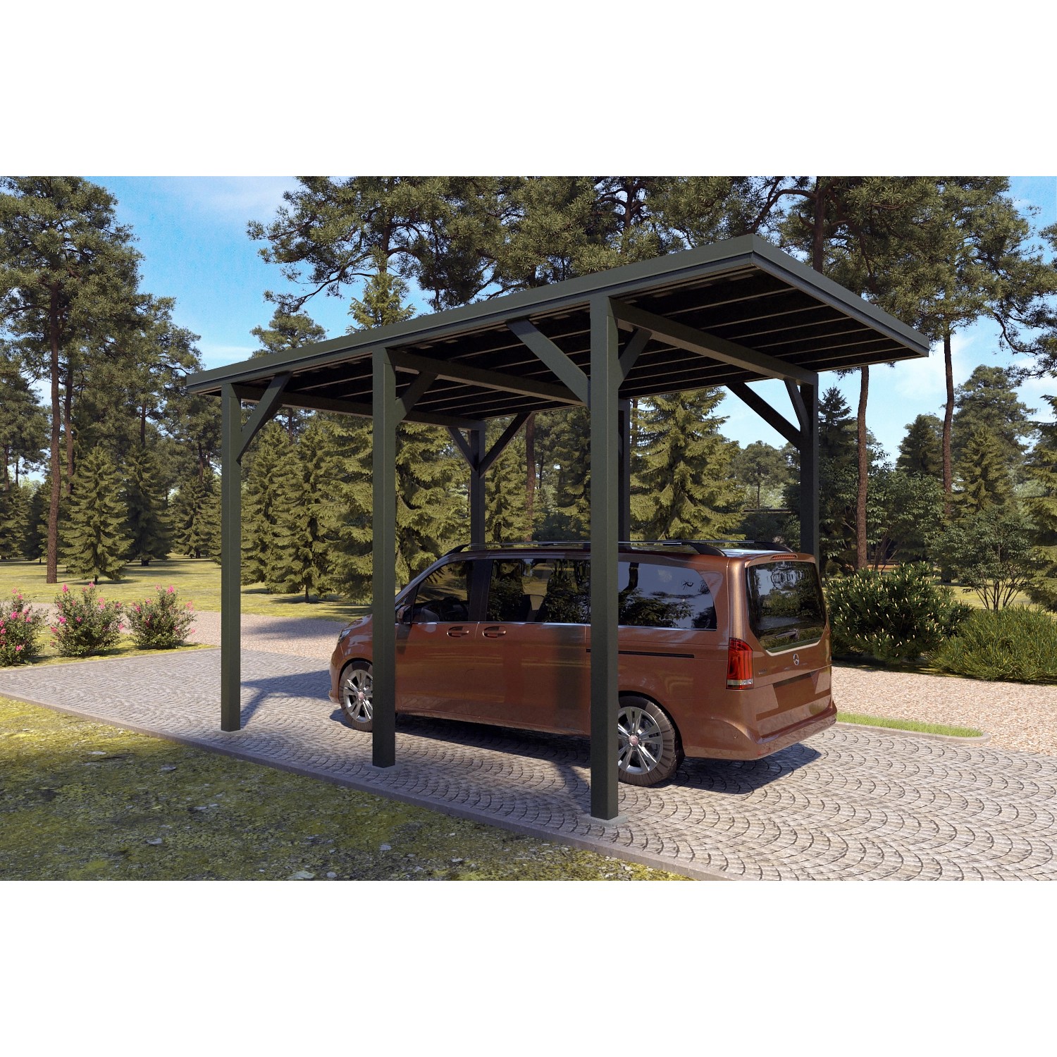 Holzbrüder Camping-Carport Ralf 24m² Chromoxidgrün-Dornengrün günstig online kaufen