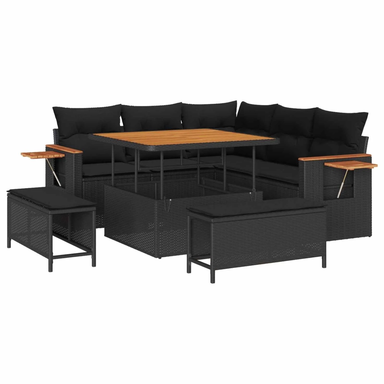 vidaXL Gartensofa-Set mit Kissen 9 Stk Schwarz Poly-Rattan 3365114