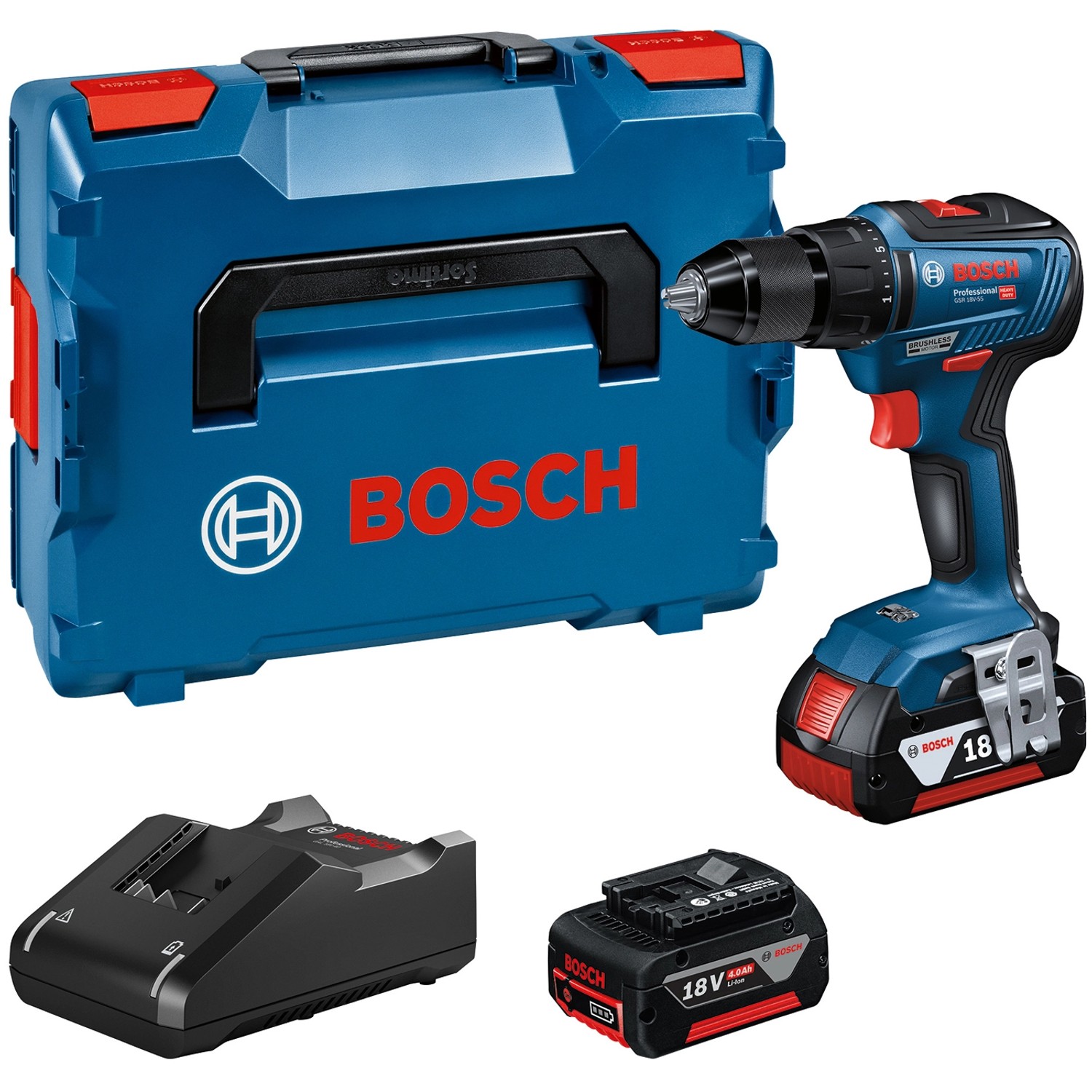 Bosch Professional Akku-Bohrschrauber GSR 18V-55 mit 2x 4.0Ah & GAL in L-Boxx