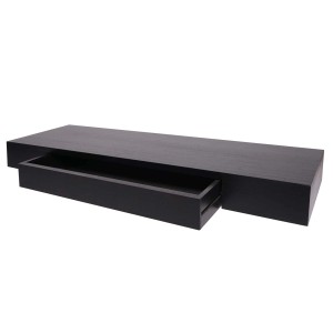 BERLINLODGE Wandregal HxBxT 8x80x25cm Schublade Massiv-Holz Schwarz Schweberegal Wandboard Hängeregal Regal