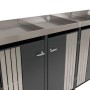 Anthrazit 4er-Mülltonnenverkleidung mit Edelstahl-Pflanzkasten. Abschließbare Mülltonnenbox aus pulverbeschichtetem Stahl.
